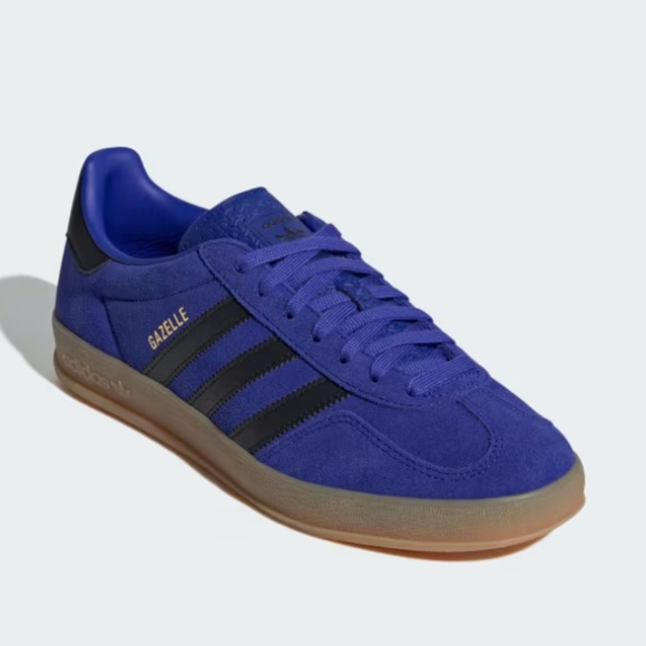 ADIDAS GAZELLE INDOOR ATHLETIC SHOES/ LUCID BLUE/ CORE BLACK/ GOLD/ SIZE 8.5